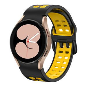 eses Silikónový dvojradový dierkovaný remienok pre Samsung Galaxy Watch 4 a Watch 5 - Čierno žltý, 20 mm