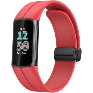 eses Silikónový remienok s magnetickou sponou pre Fitbit Charge 5 a 6 - Červený