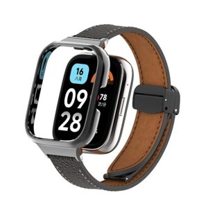 eses Kožený remienok s magnetickou sponou pre Xiaomi Redmi Watch 3 Active - Čierny