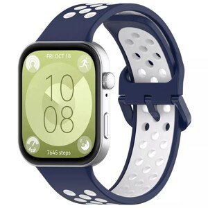 eses Silikónový dierkovaný remienok pre Huawei Watch Fit 3 - Modro biely
