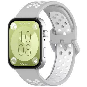 eses Silikónový dierkovaný remienok pre Huawei Watch Fit 3 - Sivo biely