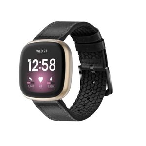 eses Športový kožený remienok pre Fitbit Versa 3 a 4, Sense 1 a 2 - Čierny