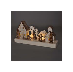 LED vánoční vesnička 34x17cm dřevo 4 LED 2x AA 1V256