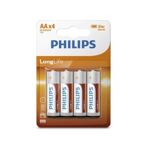 Philips Philips R6L4B/10 - 4 ks Zinkochloridová batéria AA LONGLIFE 1,5V