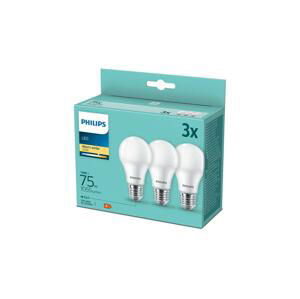 Philips LED sada žiaroviek 3x10W-75W E27 1055lm 2700K set 3ks, biela