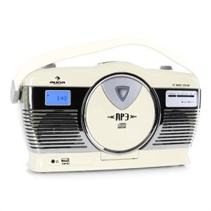 Auna RCD-70CR, retro rádio, FM, USB, CD, batéria, krémové