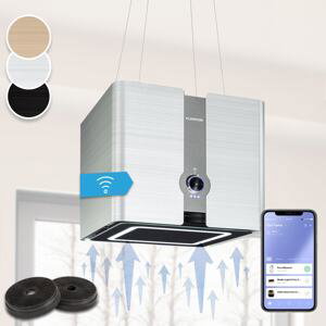 Klarstein Futurelight Smart, Ostrovčekový digestor, Recirkulácia, 420m³/h, LED, nerezová oceľ