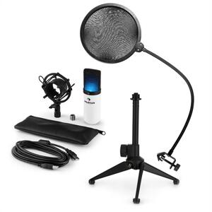 Auna MIC-900WH-LED V2, trojdielna USB mikrofónová sada, kondenzátorový mikrofón + pop-filter + stolný statív