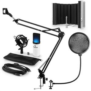 Auna MIC-900WH-LED V5, biela, mikrofónová sada, kondenzátorový mikrofón, pop-filter, resorpčný panel, rameno, LED