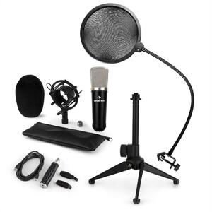 Auna CM003 mikrofónová sada V2, kondenzátorový mikrofón, USB-konvertor, mikrofónový stojan, POP filter