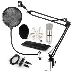 Auna CM001S mikrofónová sada V4 kondenzátorový mikrofón, USB adaptér, mikrofónové rameno, pop filter, strieborná farba