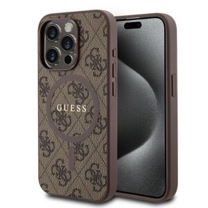 Guess PU Leather 4G Colored Ring MagSafe Zadní Kryt pro iPhone 15 Pro Max Brown