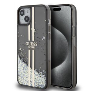 Guess PC/TPU Liquid Glitter Gold Stripe Zadní Kryt pro iPhone 15 Plus Black