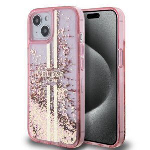 Guess PC/TPU Liquid Glitter Gold Stripe Zadní Kryt pro iPhone 15 Pink