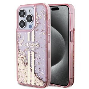 Guess PC/TPU Liquid Glitter Gold Stripe Zadní Kryt pro iPhone 15 Pro Pink