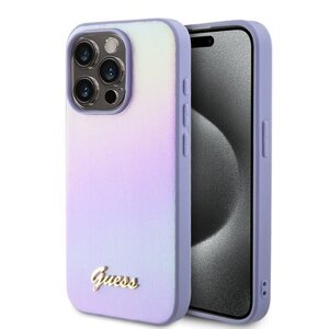 Guess PU Leather Iridescent Metal Script Zadní Kryt pro iPhone 15 Pro Purple