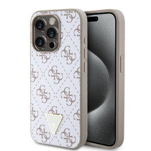 Guess PU Leather 4G Triangle Metal Logo Zadní Kryt pro iPhone 15 Pro White