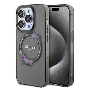 Guess PC/TPU Flowers Ring Glossy Logo MagSafe Zadní Kryt pro iPhone 14 Pro Black