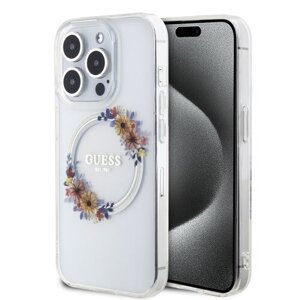 Guess PC/TPU Flowers Ring Glossy Logo MagSafe Zadní Kryt pro iPhone 13 Pro Max Transparent