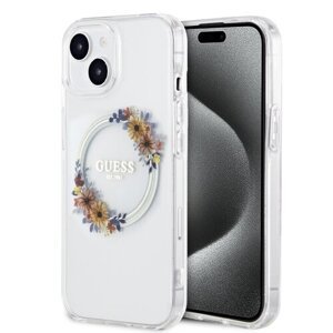 Guess PC/TPU Flowers Ring Glossy Logo MagSafe Zadní Kryt pro iPhone 14 Transparent