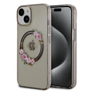 Guess PC/TPU Flowers Ring Glossy Logo MagSafe Zadní Kryt pro iPhone 14 Black