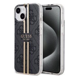 Guess IML 4G Gold Stripe Zadní Kryt pro iPhone 15 Black