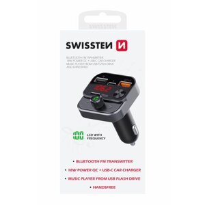 Swissten FM Transmitter 2x USB-A a 1x USB-C - Čierny