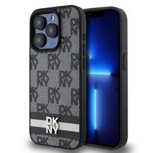 DKNY PU Leather Checkered Pattern and Stripe Zadní Kryt pro iPhone 15 Pro Black