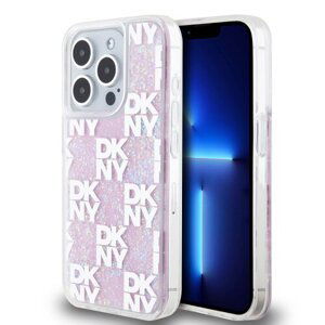 DKNY Liquid Glitter Checkered Pattern Zadní Kryt pro iPhone 15 Pro Pink