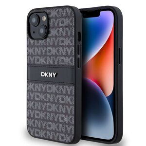 DKNY PU Leather Repeat Pattern Tonal Stripe Zadní Kryt pro iPhone 14 Black