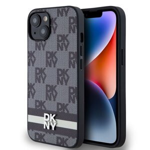 DKNY PU Leather Checkered Pattern and Stripe Zadní Kryt pro iPhone 14 Black