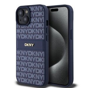 DKNY PU Leather Repeat Pattern Tonal Stripe Zadní Kryt pro iPhone 15 Blue