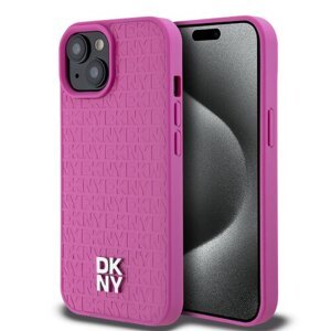 DKNY PU Leather Repeat Pattern Stack Logo Magsafe Zadní Kryt pro iPhone 15 Pink