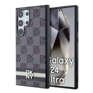DKNY PU Leather Checkered Pattern and Stripe Zadní Kryt pro Samsung Galaxy S24 Ultra Black