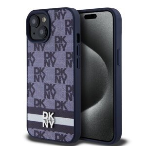 Puzdro DKNY PU Leather Checkered Pattern and Stripe iPhone 15 - modré