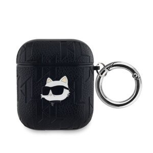 Karl Lagerfeld PU Embossed Choupette Head Pouzdro pro AirPods 1/2 Black