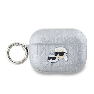 Karl Lagerfeld PU Embossed Karl and Choupette Heads Pouzdro pro AirPods 3 Silver