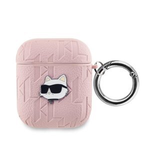 Karl Lagerfeld PU Embossed Choupette Head Pouzdro pro AirPods 1/2 Pink (Pošk. Balení)