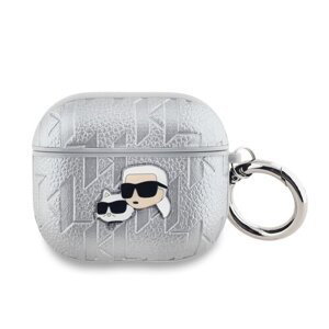 Karl Lagerfeld PU Embossed Karl and Choupette Heads Pouzdro pro AirPods Pro 2 Silver (Pošk. Balení)
