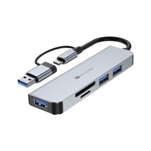 Sturdo externý 5v1 HUB, Type-C+USB konektor, sivý