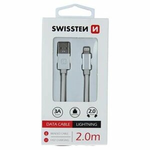 Dátový kábel Swissten Lightning (8pin) 2m Biely opletený