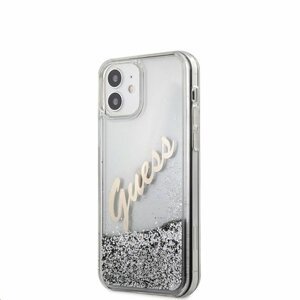 Puzdro Guess GUHCP12SGLVSSI Liquid Glitter Vintage Kryt pro iPhone 12 mini 5.4 - strieborné