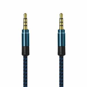 AUX modro-čierny textilný 1.5m kábel 2x3.5mm jack (ECO balenie)