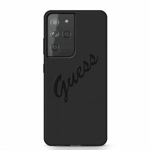 Puzdro Guess GUHCS21LLSVSBK Silicone Vintage Samsung Galaxy S21 Ultra - čierne