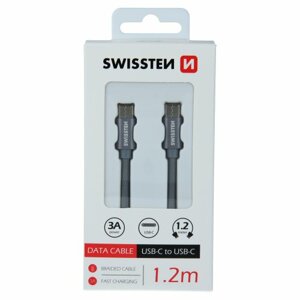 Dátový kábel Swissten USB-C/USB-C 1.2m Sivý opletený