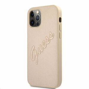 GUHCP12MRSAVSLG Guess PU Saffiano Vintage Script Zadní Kryt pro iPhone 12/12 Pro Gold