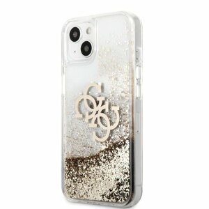 GUHCP13MLG4GGO Guess TPU Big 4G Liquid Glitter Gold Zadní Kryt pro iPhone 13 Transparent