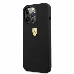 FESSIHCP13LBK Ferrari Liquid Silicone Metal Logo Zadní Kryt pro iPhone 13 Pro Black