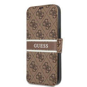 GUBKP13M4GDBR Guess PU 4G Printed Stripe Book Pouzdro pro iPhone 13 Brown