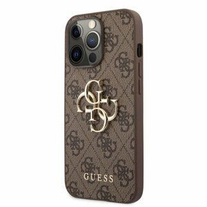 GUHCP13L4GMGBR Guess PU 4G Metal Logo Zadní Kryt pro iPhone 13 Pro Brown